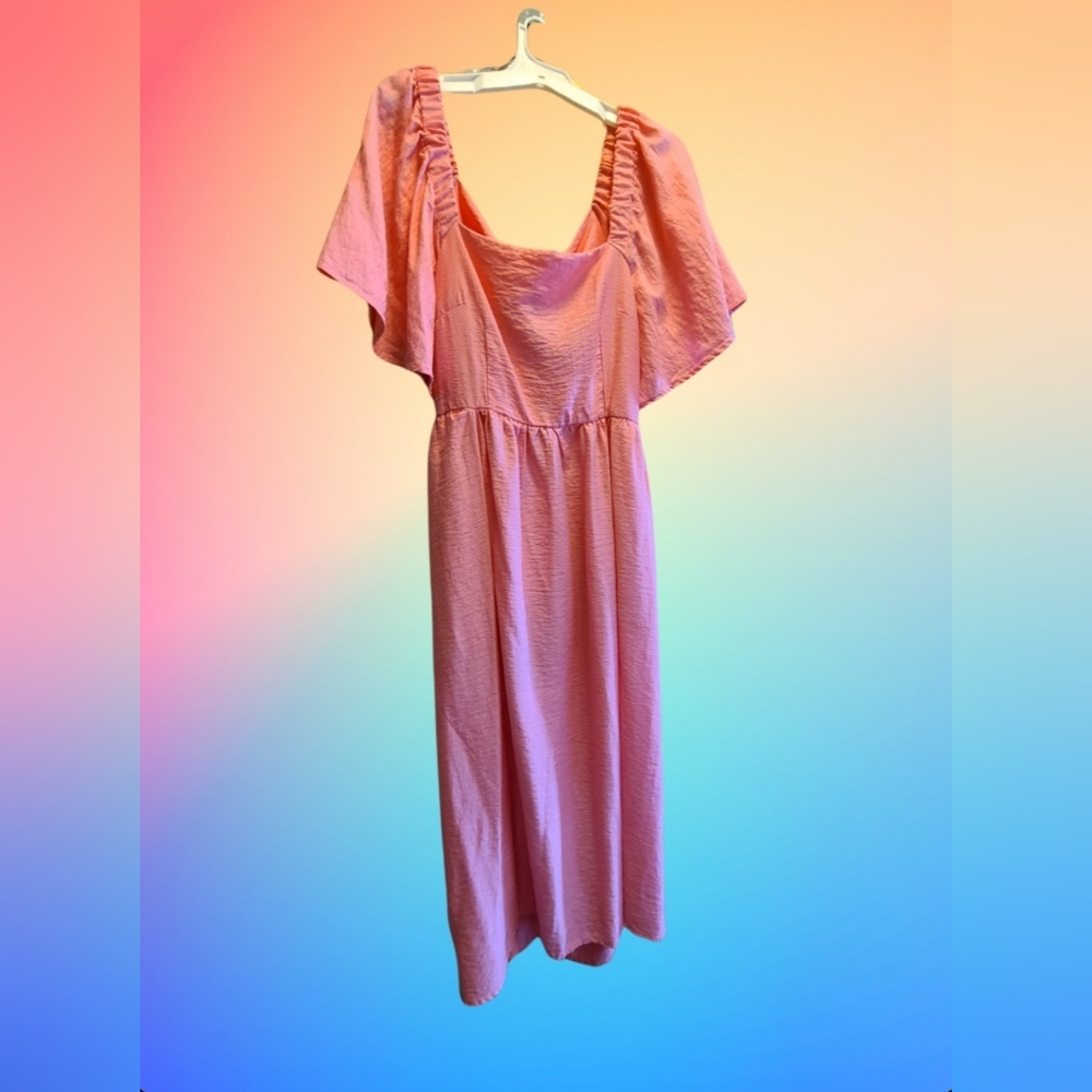 A New Day - Flutter Short Sleeve Tie Back Dress - Barbie Bubble Gum Pink - M